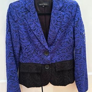 Nanette Lepore Women's Size 6 Royal Blue & Black Floral Lace Blazer Jacket